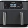 DZ401 Foodi 10 Quart 6-in-1 DualZone XL 2-Basket Air Fryer with 2 Independent Frying Baskets, Match Cook & Smart Finish to Roast, Broil, Dehydrate for Quick, Easy Family-Sized Meals, Grey