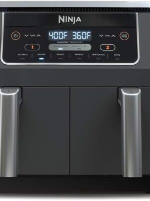 DZ401 Foodi 10 Quart 6-in-1 DualZone XL 2-Basket Air Fryer with 2 Independent Frying Baskets, Match Cook & Smart Finish to Roast, Broil, Dehydrate for Quick, Easy Family-Sized Meals, Grey