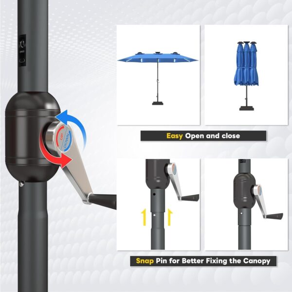 46cce53a88ae4e71aed8ed000d89deb2 15ft Patio Umbrella with Solar Lights, Large Double Umbrella Outdoor, Rectangle 180”x106” Umbrellas with 156 PCS LED Lights and Crank Handle for Backyard Deck Pool Shade in Black(1.9′′ Pole)