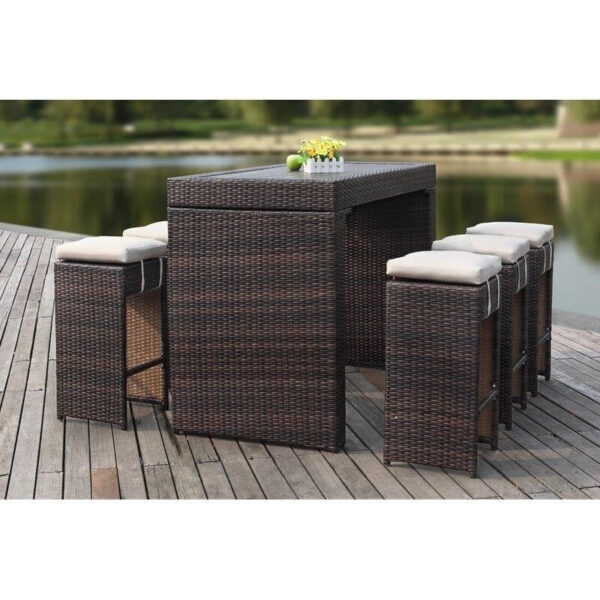 46d5f23c41de4651a39630adcc2dbebd 6 Person 59.1 Long Bar Height Dining Set with Cushions