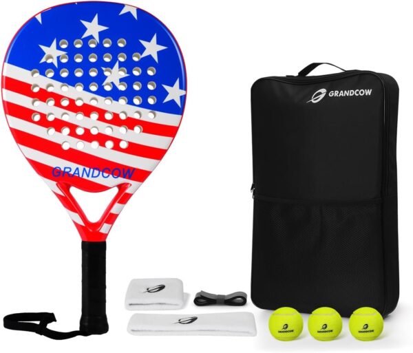 Padel Racket raqueta pala de Padel Tennis Racket Set Beginner Full Package with Cover, 3 Balls, Headband, Wristband and Backup overgrip