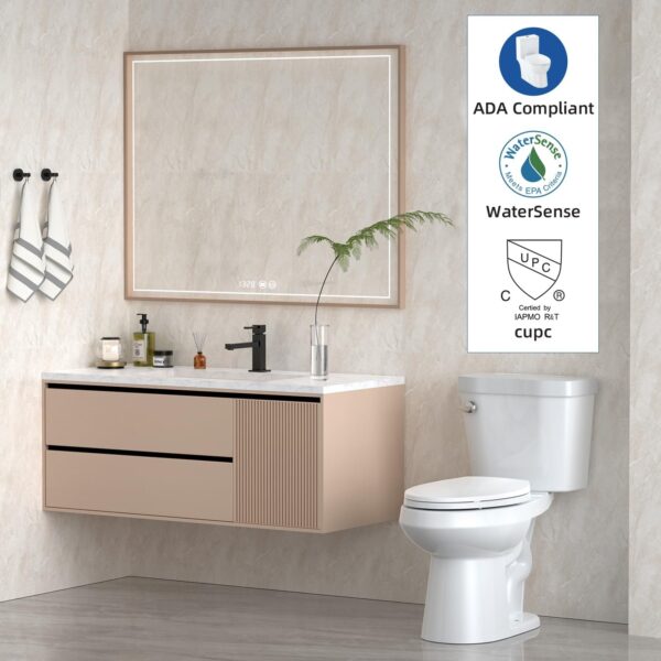 47037ef168574a8aa3c19c6153223fa4 21Toilet, Elongated Toilets for Bathrooms, Two-Piece Toilet with Soft Close Seat, 1.28 Siphonic Flush Toilet with Universal Height ADA Cotton White