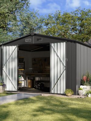 Aoxun 5×2.7 FT Outdoor Metal Storage Shed – Durable Water-Resistant Galvanized Steel, Sloping Roof Design, Lockable Door – Ideal for Tool Storage on Lawn, Patio & Backyard (Black)