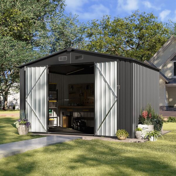 47124a6f14eb409ea762a7a13a07f114 Aoxun 5×2.7 FT Outdoor Metal Storage Shed – Durable Water-Resistant Galvanized Steel, Sloping Roof Design, Lockable Door – Ideal for Tool Storage on Lawn, Patio & Backyard (Black)
