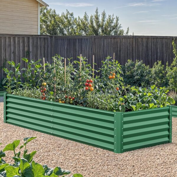 8x4x2ft 2pcs Large Raised Garden Bed Kit, Galvanized Metal Planter Box with Gloves, Ground Nails & Safety Rubber, Outdoor Above Ground Planters for Plants Vegetables Flowers, Green
