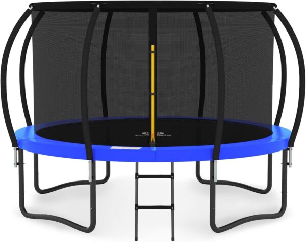 JUMPZYLLA Trampoline 8FT 10FT 12FT 14FT 15FT 16FT Trampoline with Enclosure – Recreational Trampolines with Ladder and AntiRust Coating, ASTM Approval Outdoor Trampoline for Kids