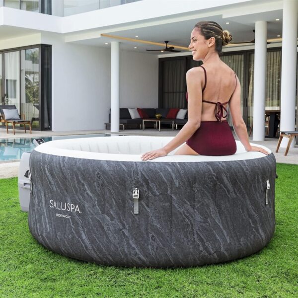 Bestway SaluSpa Fiji AirJet Large Round 2 to 4 Person Inflatable Hot Tub Portable Outdoor Spa with 120 AirJets and EnergySense Cover, Grey