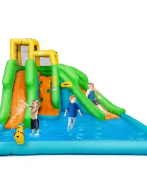 Inflatable Water Park Bounce House w/Climbing Wall Two Slides and Splash Pool