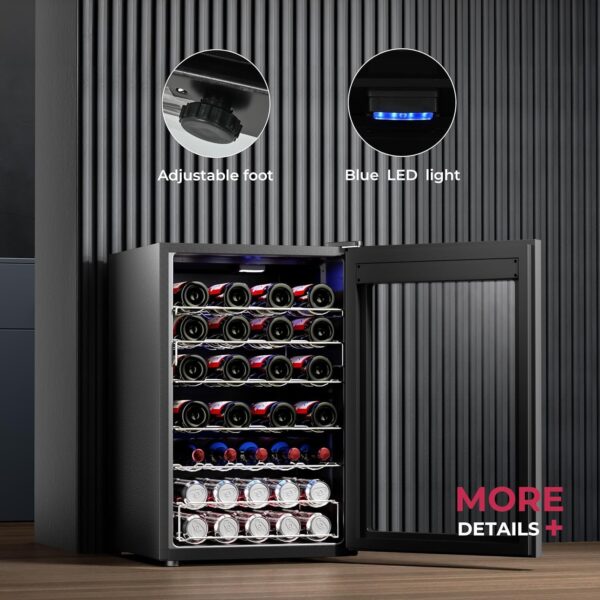 Beverage Refrigerator Cooler – 126 Can Mini Fridge with Glass Door for Soda Beer or Wine, Beverage Cooler for Home, Office, Bar with Adjustable Removable Shelves, Silver