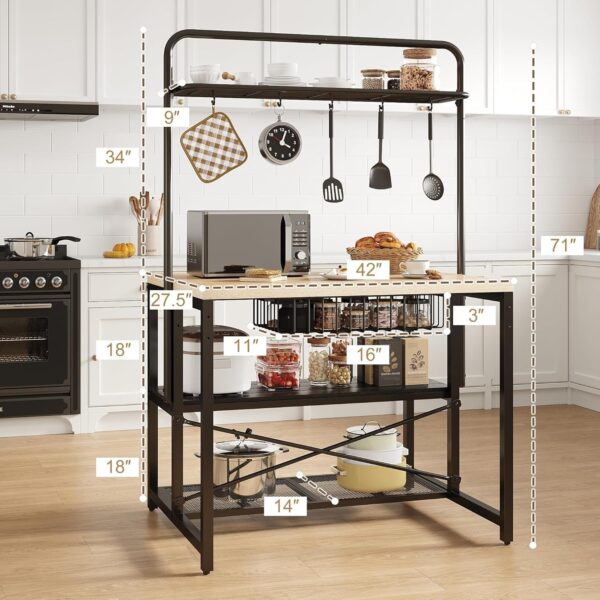 Kitchen Island, Kitchen Island with Storage, Bakers Rack, Island Table for Kitchen, Bakers Rack with Storage, Large Kitchen Island Table, Coffee Bar Table with Shelf,5 Racks,Pear Wood White