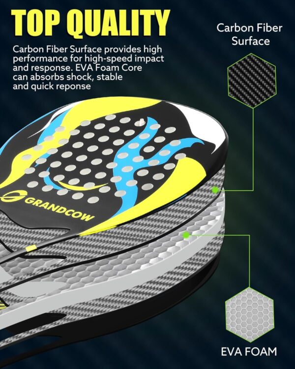 Padel Racket raqueta pala de Padel Tennis Racket Set Beginner Full Package with Cover, 3 Balls, Headband, Wristband and Backup overgrip