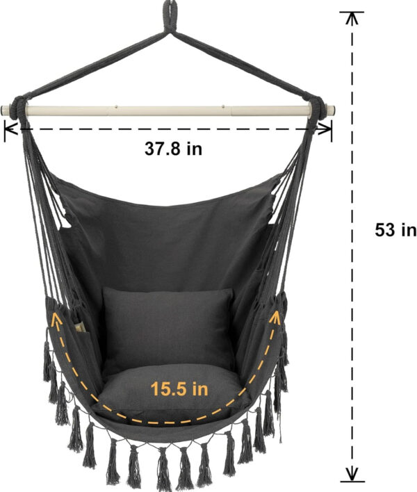 487dbf146da04868b4995f144827b18f Y- Stop Hammock Chair Hanging Rope Swing, Max 500 Lbs, 2 Cushions Included, Large Macrame Hanging Chair with Pocket for Superior Comfort, with Hardware Kit (Beige)