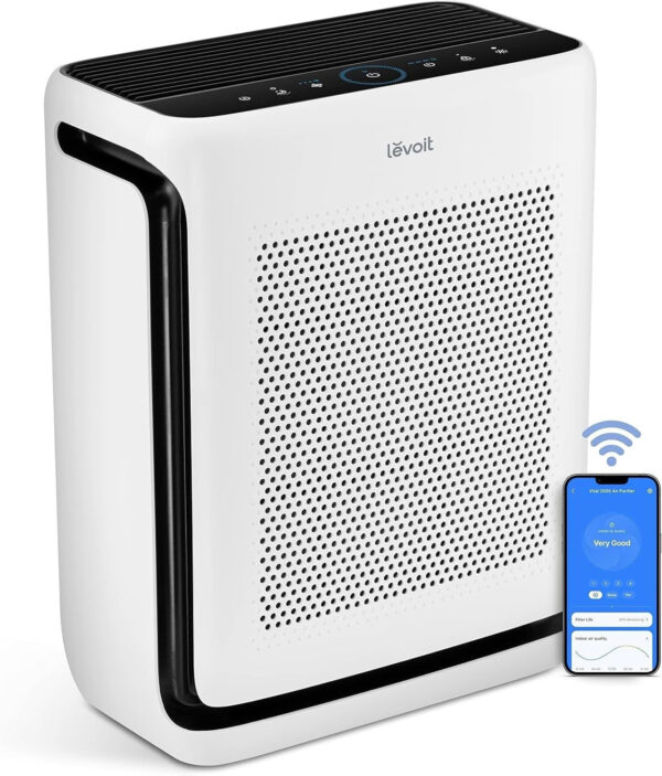 Air Purifiers for Home Large Room Up to 1800 Ft2 in 1 Hr with Washable Pre-Filter, Air Quality Monitor, Smart WiFi, HEPA Sleep Mode for Allergies, Pet Hair in Bedroom, Vital 200S-P, White