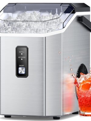 Nugget Ice Makers Countertop, Pebble Ice Makers with Soft Chewable Ice, Ready in 6 Mins, 35lbs/24H, One-Click Operation, Self Cleaning, Portable Ice Maker Machine for Home/Kitchen/RV/Camping