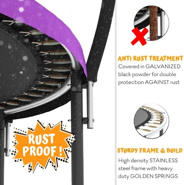 JUMPZYLLA Trampoline 8FT 10FT 12FT 14FT 15FT 16FT Trampoline with Enclosure – Recreational Trampolines with Ladder and AntiRust Coating, ASTM Approval Outdoor Trampoline for Kids