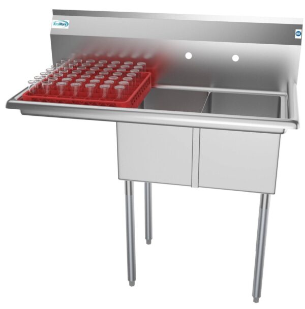 4a201fbb97a6422682a7235f2487cb20 43 in. Freestanding 2 Compartments Sink with Drainboard, Silver