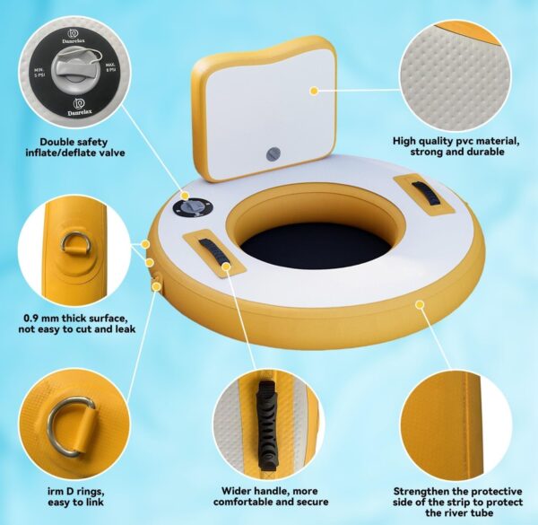 4a4f041d0dd84a219292a8e3ccbd531c Round Inflatable Floating Dock, Sunchill Float Ring, Hammock Tanning Pool with 4in Woven Fabric, Manual Pump for 1-2 Min Quick Inflate/Deflate, Fits 2-8, Ideal for Lakes, Pools, Oceans