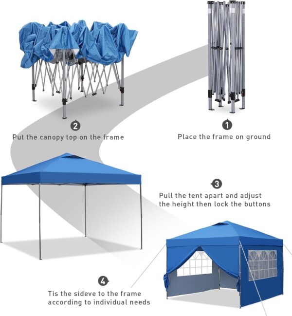 4af67b2c7dab4eeeb2c0a3b7cfcf16e6 GDY 10×10 Pop Up Canopy Tent, Outdoor Canopy Tent, Patio Tent,Commercial Instant Gazebos,4 Sidewalls, Portable Shelter Canopies, with 4 sandbags, Blue.