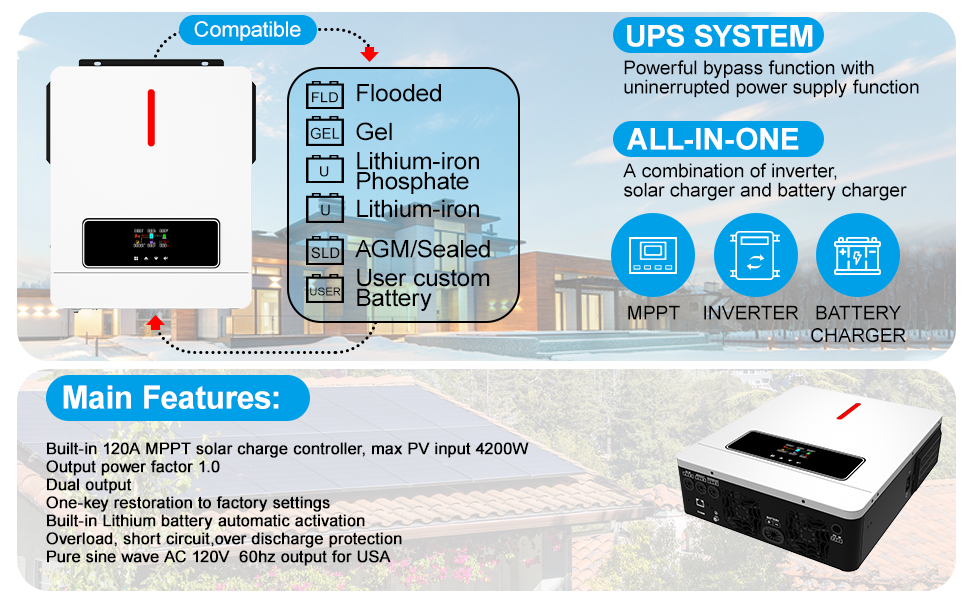 3000VA hybrid inverter;solar hybrid inverter ;xijia inverter;pure sine wave inverter