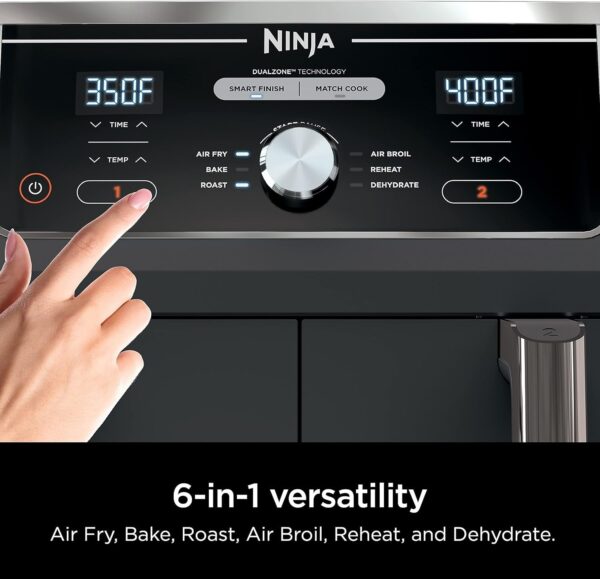 4b455ea48f5b4af098d57413ab6fbdfa DZ401 Foodi 10 Quart 6-in-1 DualZone XL 2-Basket Air Fryer with 2 Independent Frying Baskets, Match Cook & Smart Finish to Roast, Broil, Dehydrate for Quick, Easy Family-Sized Meals, Grey