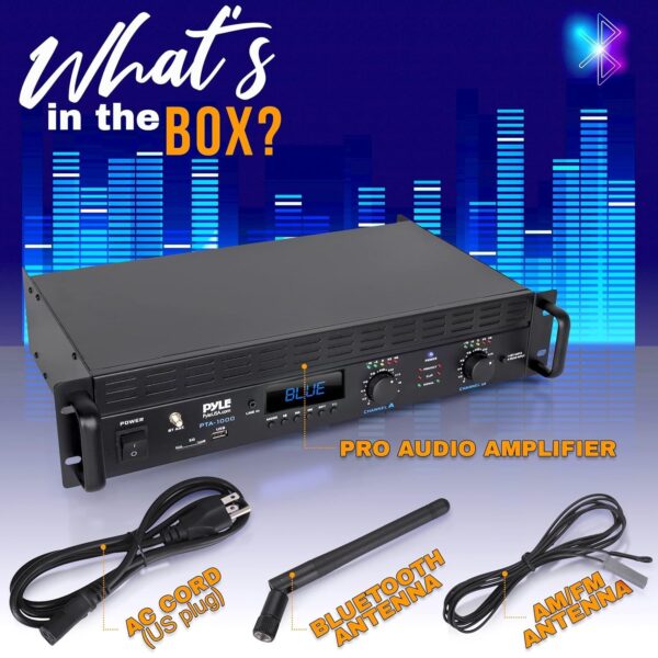 4b93bbd641e54d90aa1da3572dc6cc5d 2-Channel Bluetooth Power Amplifier – 2000W Bridgeable Rack Mount Pro Audio Sound Wireless Home Stereo Receiver w/TRS XLR Input,LCD, Bridge Mode, Cooling Fan – Entertainment Speaker System