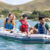 INTEX 68376EP Mariner 4 Inflatable Boat Set: Includes Deluxe 54in Boat Oars and High-Output Pump – Wear-Resistant Keel – Removable Fishing Rod Holders – 4-Person – 1100lb Weight Capacity