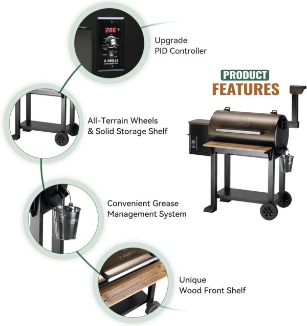 4bbf999f4832478b884c38dcd6f2f5bf Z GRILLS Wood Pellet Grill Smoker with 552 Cooking Area & Front Shelf for Outdoor BBQ, Smoke, Bake and Roast, 550C