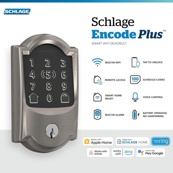 4bd89bb1119a45f1b3d4b5a07a210391 Encode Plus Smart Wi-Fi Lock for Front Door, Keyless Entry Deadbolt, Unlock with Apple Watch, Built-in WiFi and App Control, Easy Install, Alexa & Apple HomeKit Compatible, Matte Black