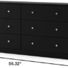 3-Pc Scandinavian Design Engineered Wood Bedroom Furniture Set with 3-Drawer Chest & 6-Drawer Double Dresser & 1-Drawer Nightstand, Pewter Plastic Handles, Smooth Plastic Glides, in Black