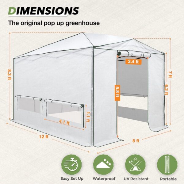 4c0d898ca891460894bca695685a3716 EAGLE PEAK 6×4 Portable Walk-in Greenhouse, Pop-up Indoor Outdoor Garden Green House, Zippered Door and Windows, PE Cover, White