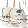 22pcs Pots and Pans Set Nonstick, Cookware Set White Granite Induction Kitchen Cooking Set w/Frying Pans & Saucepans& Grill Pan(PFOS, PFOA Free)