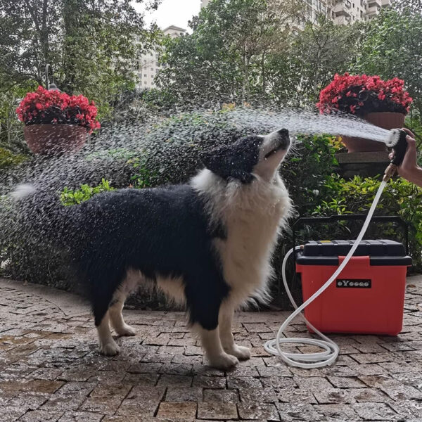 Portable Outdoor Shower System, 6.6-Gallon, High Pressure, Battery Powered, 12000mAh, with Pump & Garden Hose Nozzles, Ideal for Camping