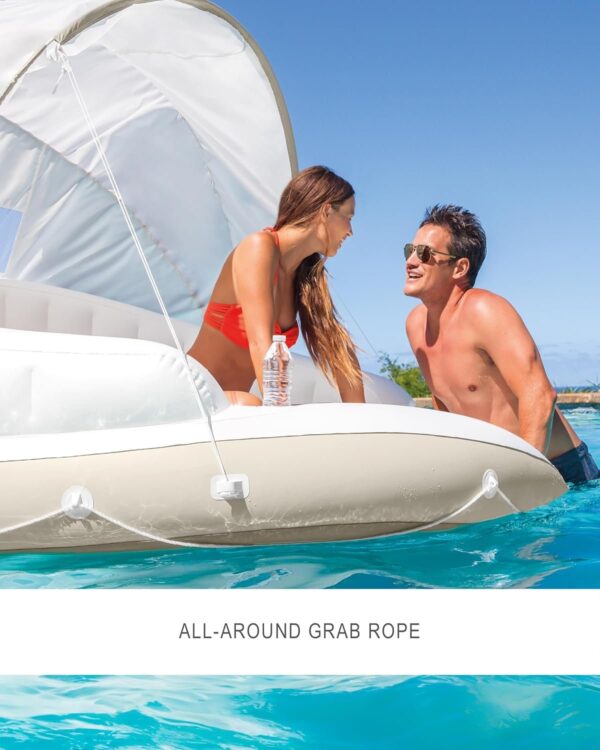 4c46052f10d647aaac277036f8618cc2 INTEX 58292EP Canopy Island Inflatable Pool Float: Comfortable Lounge Surface – Built-In Cup Holders – Detachable Sunshade – 440lb Max Weight Capacity – 78.5′′ x 59′′