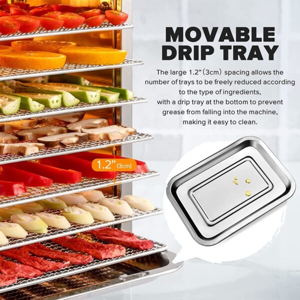 4c57db66e01142a3875e051a477677e0 Tray Food Dehydrator, Steel Fruit Dry Machine with 30 90∼C Adjustable Thermostat, 24hr Digital Timer