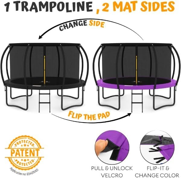 JUMPZYLLA Trampoline 8FT 10FT 12FT 14FT 15FT 16FT Trampoline with Enclosure – Recreational Trampolines with Ladder and AntiRust Coating, ASTM Approval Outdoor Trampoline for Kids