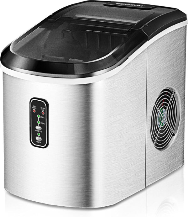 Nugget Ice Maker Countertop with Handle, Ready in 6 Mins, 34lbs Per Day, Removable Top Cover, Auto-Cleaning, Portable Sonic Ice Maker with Basket and Scoop, for Home/Party/RV/Camping (Black)