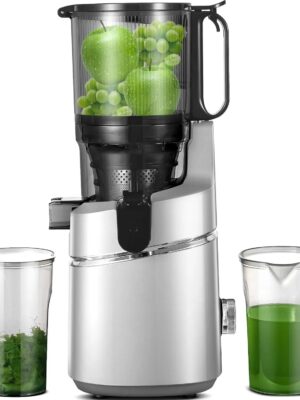 Juicer Machines, 5.3-Inch Self-Feeding Masticating Juicer Fit Whole Fruits & Vegetables, Cold Press Electric Juicer Machines with High Juice Yield, Easy Cleaning, BPA Free, 250W