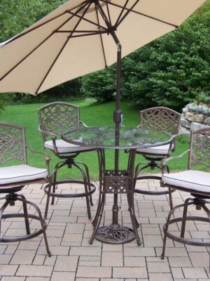 4 Person Aluminum Bar Height Dining Set with Cushions and Umbrella