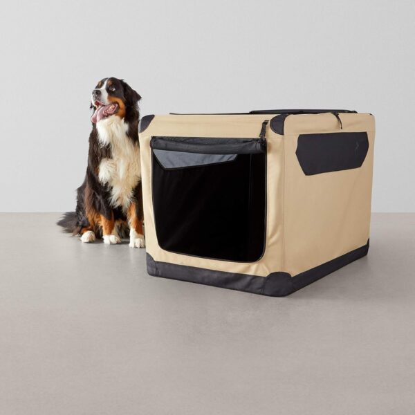 Amazon Basics Folding Soft Crate for Cat, Dog, Rabbit, Portable and Collapsible, 36 Inch, Tan, L 36′′ x 24′′ x 24′′
