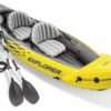 Intex 68307EP Explorer K2 Inflatable Kayak Set: Includes Deluxe 86in Aluminum Oars and High-Output Pump – SuperStrong PVC – Adjustable Seats with Backrest – 2-Person – 400lb Weight Capacity