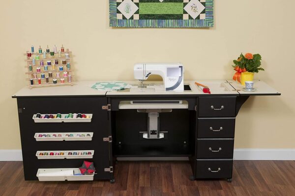 4d13592cd8bd49c2986fce0a103d219a 353 Norma Jean Sewing Cabinet for Sturdy Sewing, Cutting, Quilting, and Crafting with Storage and Airlift, Black Finish