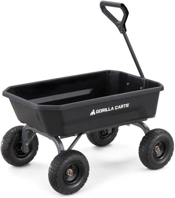 4d7f1ecf85494e8f9894c436c10ae478 7GCG-NF Heavy-Duty Poly Dump Garden Cart with No-Flat Tires, 7 Cubic Feet, 1200-Pound Capacity, Black, Amazon Exclusive