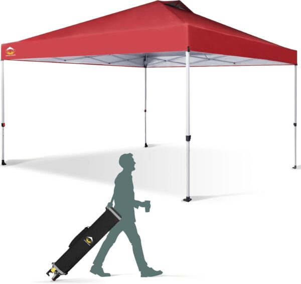 CROWN SHADES 10×10 Pop Up Canopy – Beach Tent with One Push Setup – Easy Outdoor Sun Shade for Events, Parties, Camping – Gazebo with STO-N-Go Cover Bag, Silver Coated Top, White