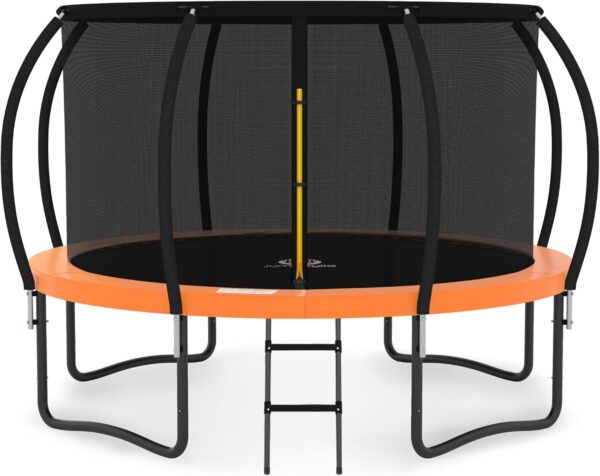 JUMPZYLLA Trampoline 8FT 10FT 12FT 14FT 15FT 16FT Trampoline with Enclosure – Recreational Trampolines with Ladder and AntiRust Coating, ASTM Approval Outdoor Trampoline for Kids