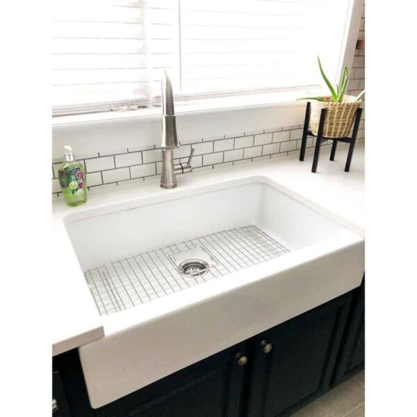 4de03fc5e8a24aaab96eda014ae4dabf SINKOLOGY Josephine 34 in. 1-Hole Quick-Fit Farmhouse Apron Front Drop-in Single Bowl Crisp White Fireclay Kitchen Sink