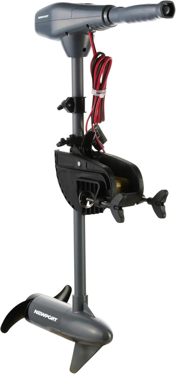 Kayak Series 55lb Thrust Saltwater Transom Mounted Electric Trolling Motor plus Newport 12V50Ah Deep Cycle Heavy-Duty Marine Battery, Sealed AGM Kit, Everything Needed to Operation Motor