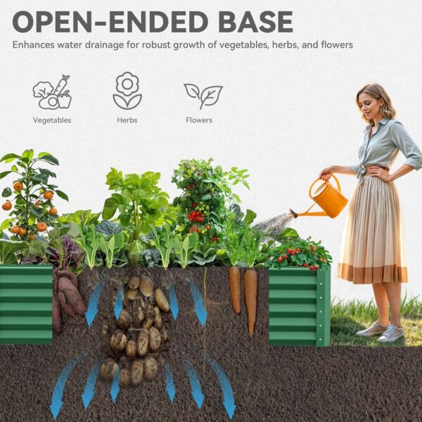 8x4x2ft 2pcs Large Raised Garden Bed Kit, Galvanized Metal Planter Box with Gloves, Ground Nails & Safety Rubber, Outdoor Above Ground Planters for Plants Vegetables Flowers, Green