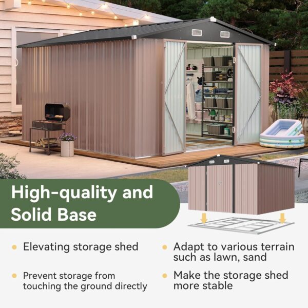4e3066c9e28445efbf5752c3e6abb8d4 Aoxun 6.2×4 FT Shed Outdoor Storage Shed Metal Garden Shed with Lockable Doors & Slooping Roof Tool Shed Bike Shed for Backyard, Patio, Poolside (Brown)