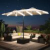 15ft Patio Umbrella with Solar Lights, Large Double Umbrella Outdoor, Rectangle 180”x106” Umbrellas with 156 PCS LED Lights and Crank Handle for Backyard Deck Pool Shade in Black(1.9′′ Pole)