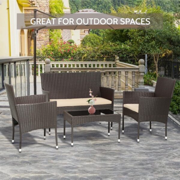 Patio Furniture Set 4 Pieces Outdoor Rattan Chair Wicker Sofa Garden Conversation Bistro Sets for Yard (Brown)